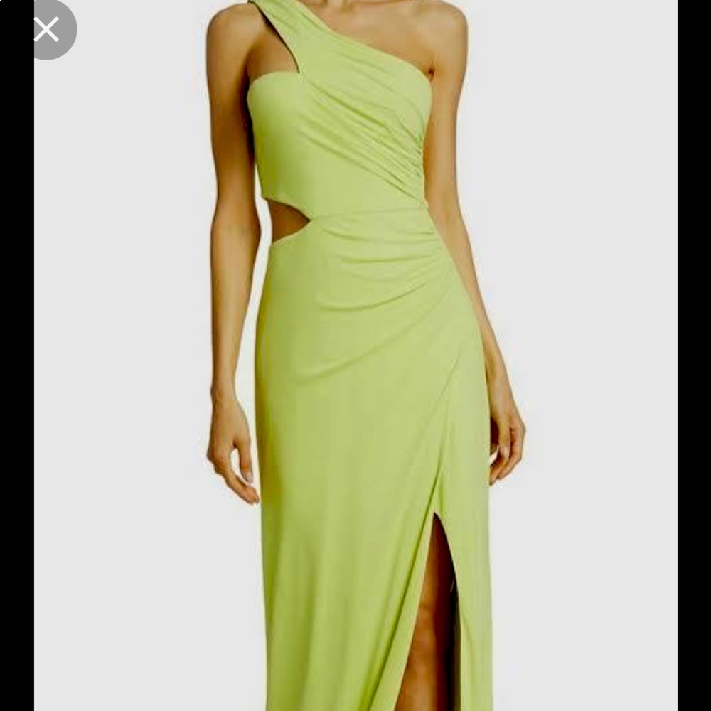 BCBGMAXAZRIA Women's Green Cutout One Shoulder Gown Dress Size. Size Small.